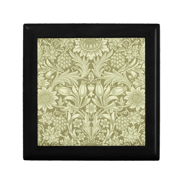 William Morris Sunflower Vintage Olive Damask Gift Box (Front)
