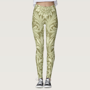 William Morris Sunflower Vintage Olive Damask Leggings