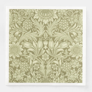 William Morris Sunflower Vintage Olive Damask Paper Dinner Napkins