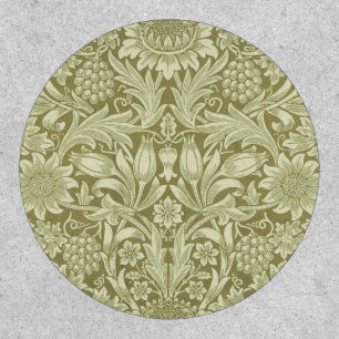 William Morris Sunflower Vintage Olive Damask Patch