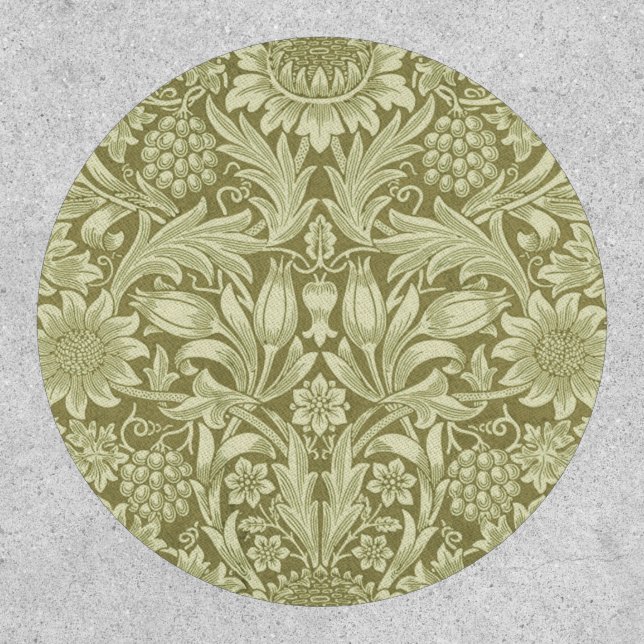 William Morris Sunflower Vintage Olive Damask Patch (Front)