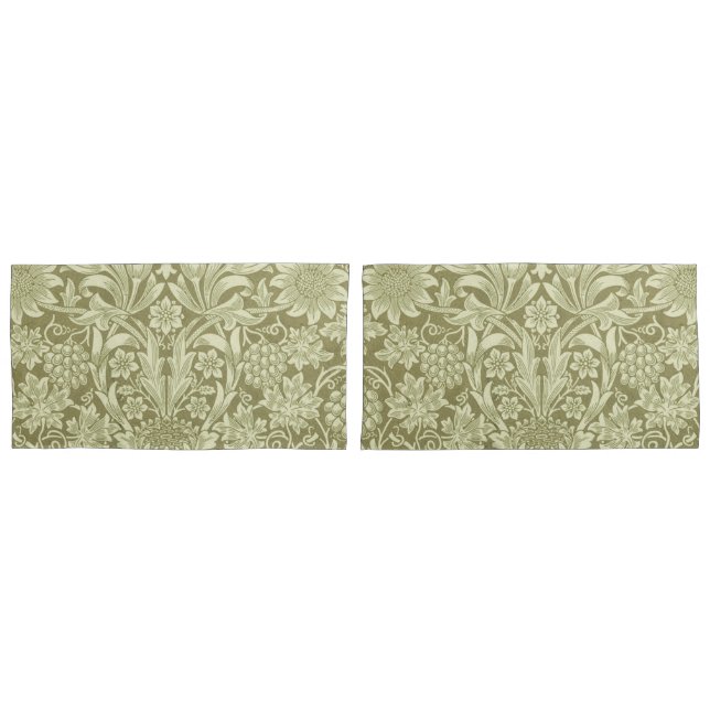 William Morris Sunflower Vintage Olive Damask Pillow Case (Front-Set)