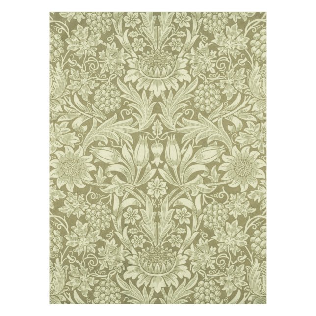 William Morris Sunflower Vintage Olive Damask Tablecloth (Front)