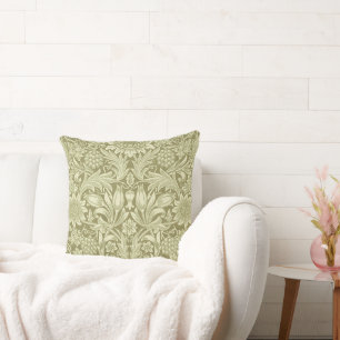 William Morris Sunflower Vintage Olive Damask Throw Pillow