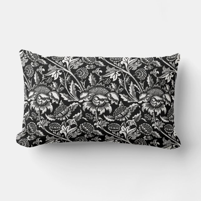 William Morris Sunflowers, Black and White Lumbar Pillow (Front)