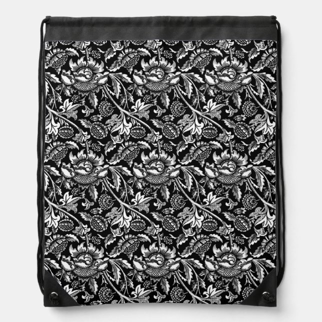 William Morris Sunflowers, Black and White Messeng Drawstring Bag (Front)
