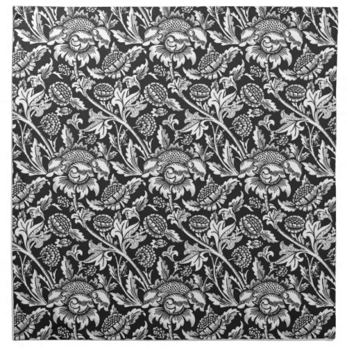 William Morris Sunflowers Black White and Gray Cloth Napkin