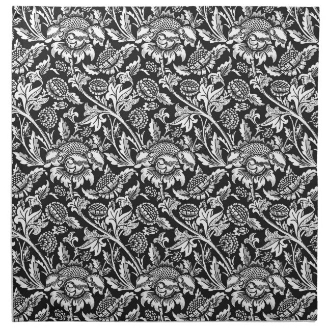 William Morris Sunflowers, Black, White and Gray Cloth Napkin (Front)