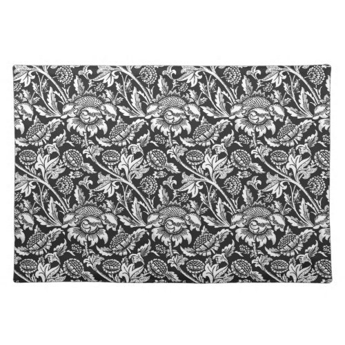 William Morris Sunflowers Black White and Gray Cloth Placemat