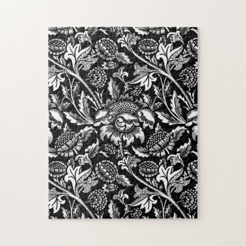 William Morris Sunflowers Black White and Gray Jigsaw Puzzle