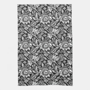 William Morris Sunflowers, Black, White and Gray Kitchen Towel