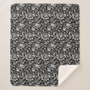 William Morris Sunflowers, Black, White and Gray Sherpa Blanket