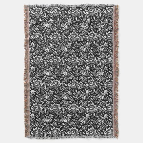 William Morris Sunflowers Black White and Gray Throw Blanket