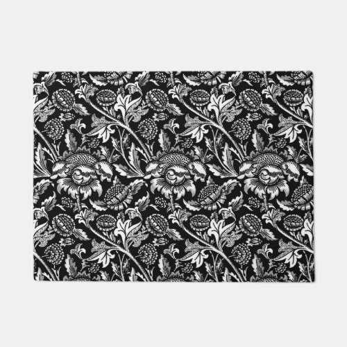 William Morris Sunflowers Black White with Gray Doormat