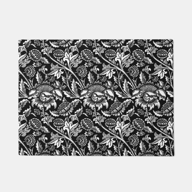 William Morris Sunflowers, Black, White with Gray Doormat (Front)