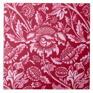 William Morris Sunflowers, Burgundy and Pink Ceramic Tile