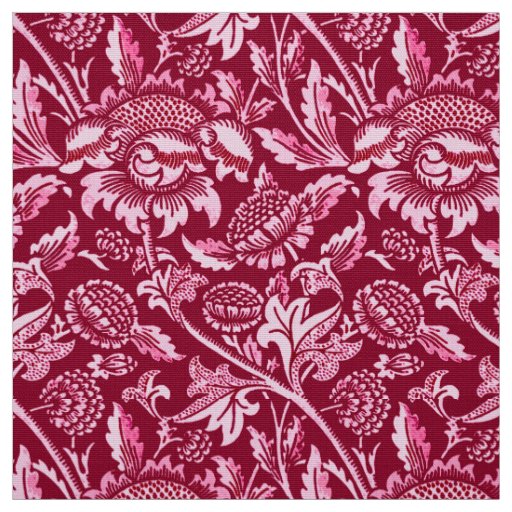 William Morris Sunflowers, Burgundy and Pink  Fabric