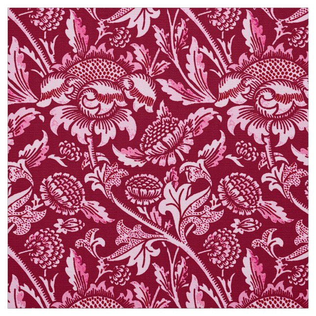 William Morris Sunflowers, Burgundy and Pink  Fabric (Swatch)