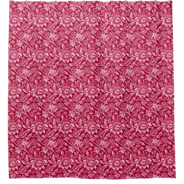 William Morris Sunflowers, Burgundy and Pink  Shower Curtain (Front)