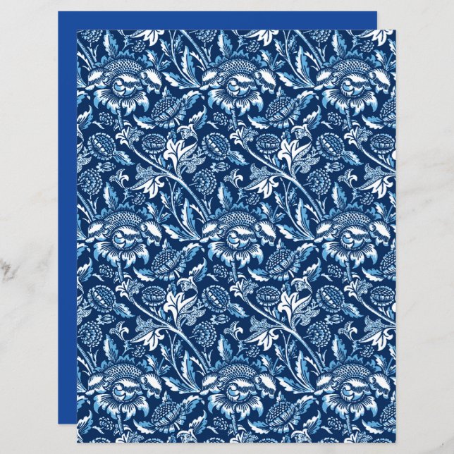 William Morris Sunflowers, Dark Blue and White (Front/Back)