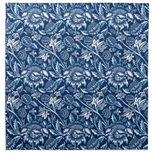 William Morris Sunflowers Dark Blue and White Cloth Napkin