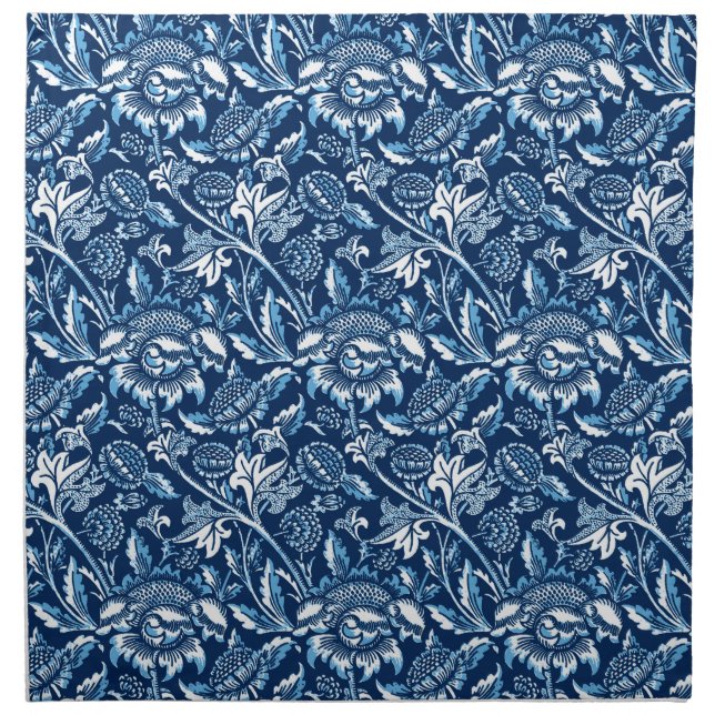 William Morris Sunflowers, Dark Blue and White Cloth Napkin (Front)
