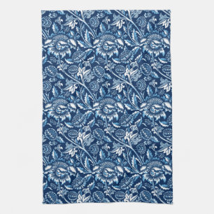 William Morris Sunflowers, Dark Blue and White Kitchen Towel