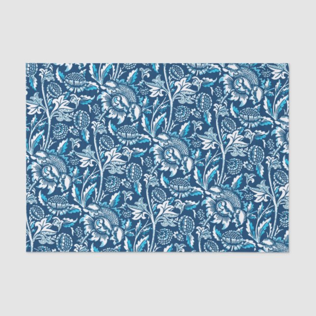 William Morris Sunflowers, Dark Blue and White Tissue Paper (Front)
