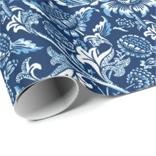 William Morris Sunflowers, Dark Blue and White Wrapping Paper