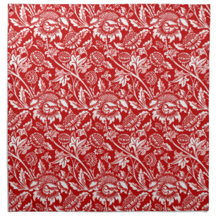 William Morris Sunflowers,  Deep Red and White Cloth Napkin