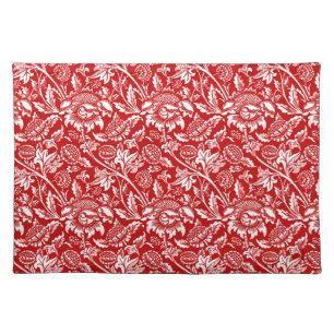 William Morris Sunflowers, Deep Red and White Cloth Placemat