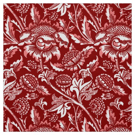 William Morris Sunflowers, Deep Red and White Fabric