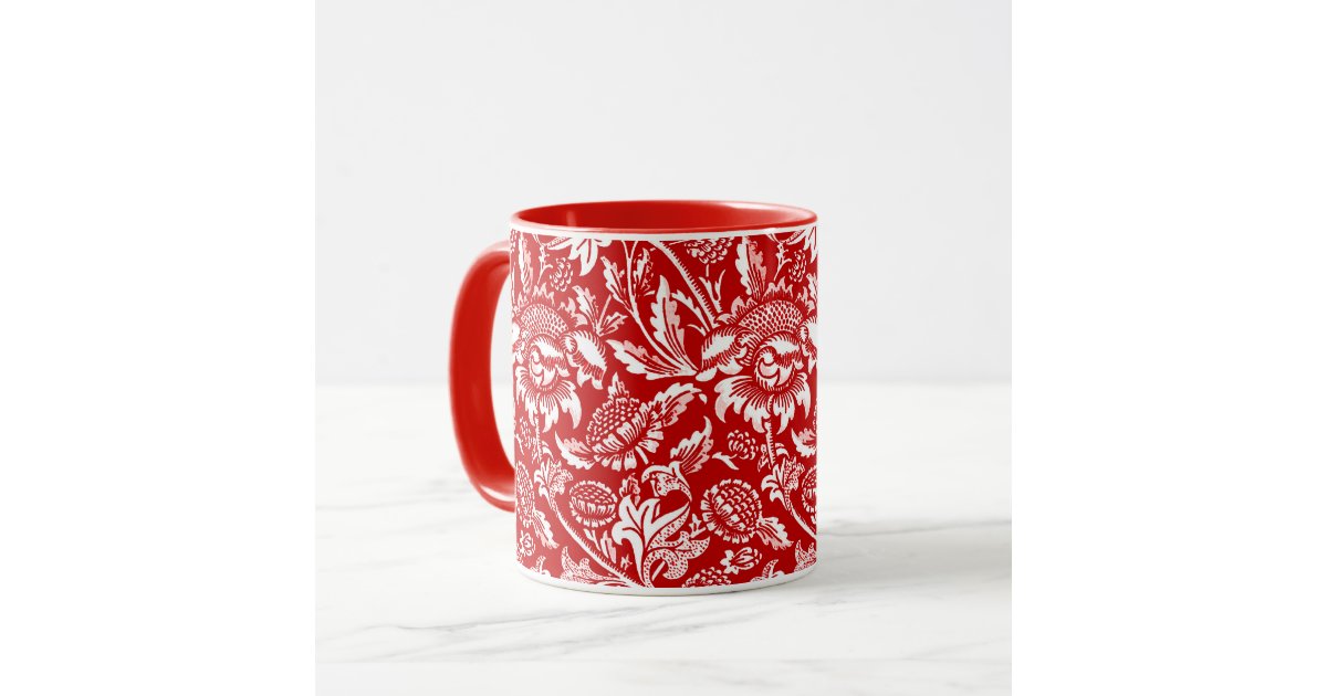William Morris Sunflowers, Deep Red and White Mug | Zazzle