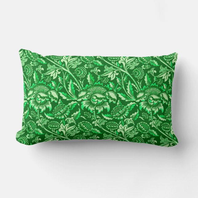 William Morris Sunflowers, Emerald Green Lumbar Pillow (Front)