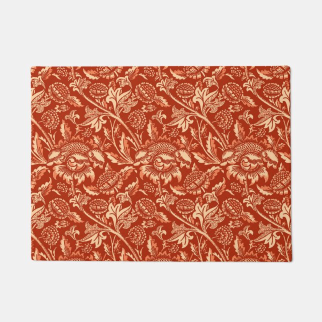 William Morris Sunflowers, Mandarin Orange Doormat (Front)