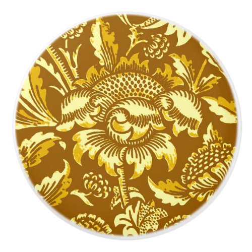 William Morris Sunflowers Mustard Gold  Yellow Ceramic Knob