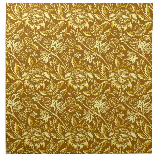 William Morris Sunflowers, Mustard Gold & Yellow Cloth Napkin (Front)