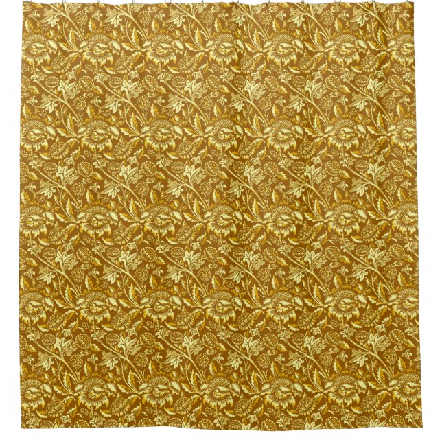 William Morris Sunflowers, Mustard Gold / Yellow Shower Curtain (Front)