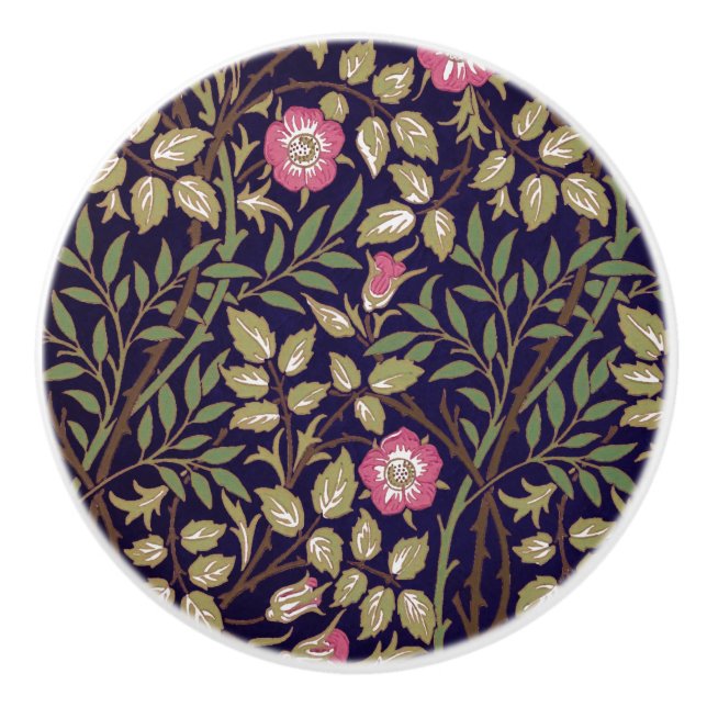William Morris Sweet Briar Floral Art Nouveau Ceramic Knob (Front)