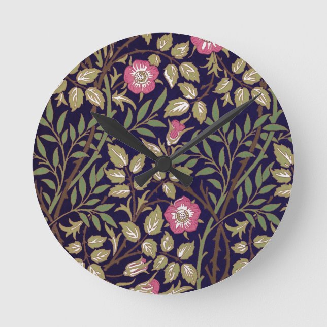 William Morris Sweet Briar Floral Art Nouveau Round Clock (Front)
