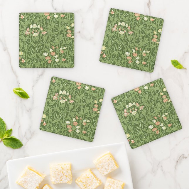 William Morris Sweet Pea Floral Design Coaster Set (In Situ)