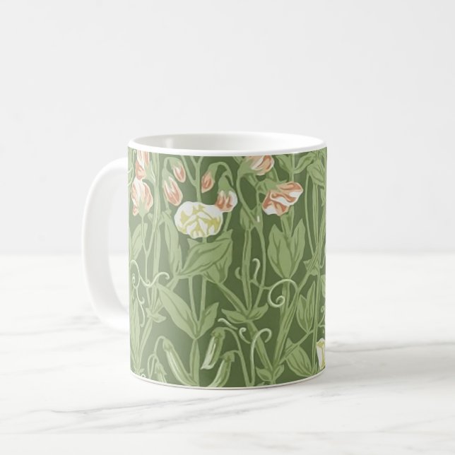 William Morris Sweet Pea Floral Design Coffee Mug (Front Left)