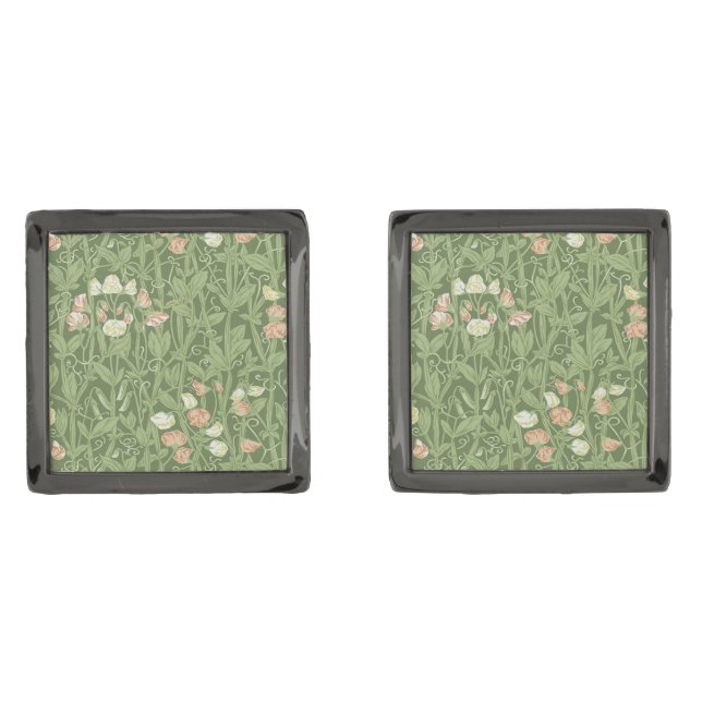 William Morris Sweet Pea Floral Design Cufflinks (Front)