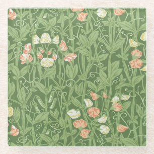 William Morris Sweet Pea Floral Design Glass Coaster