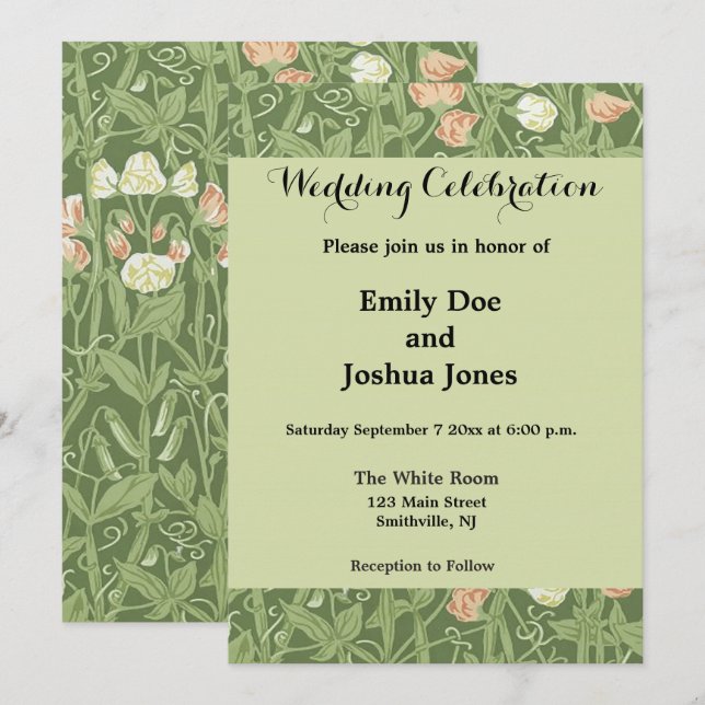 William Morris Sweet Pea Floral Design Invitation (Front/Back)
