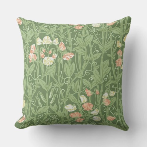 William Morris Sweet Pea Floral Design Outdoor Pillow