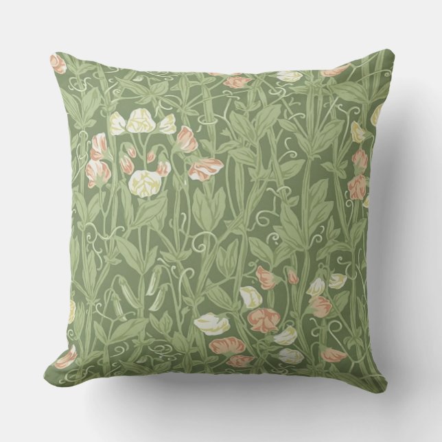 William Morris Sweet Pea Floral Design Outdoor Pillow (Front)
