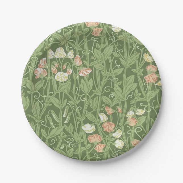 William Morris Sweet Pea Floral Design Paper Plates (Front)