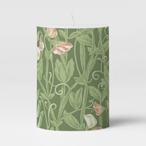 William Morris Sweet Pea Floral Design Pillar Candle