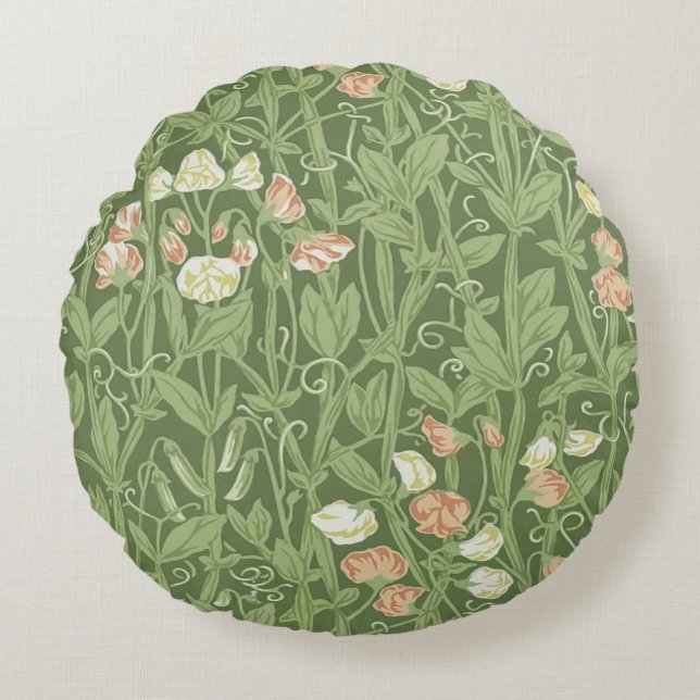 William Morris Sweet Pea Floral Design Round Pillow (Front)